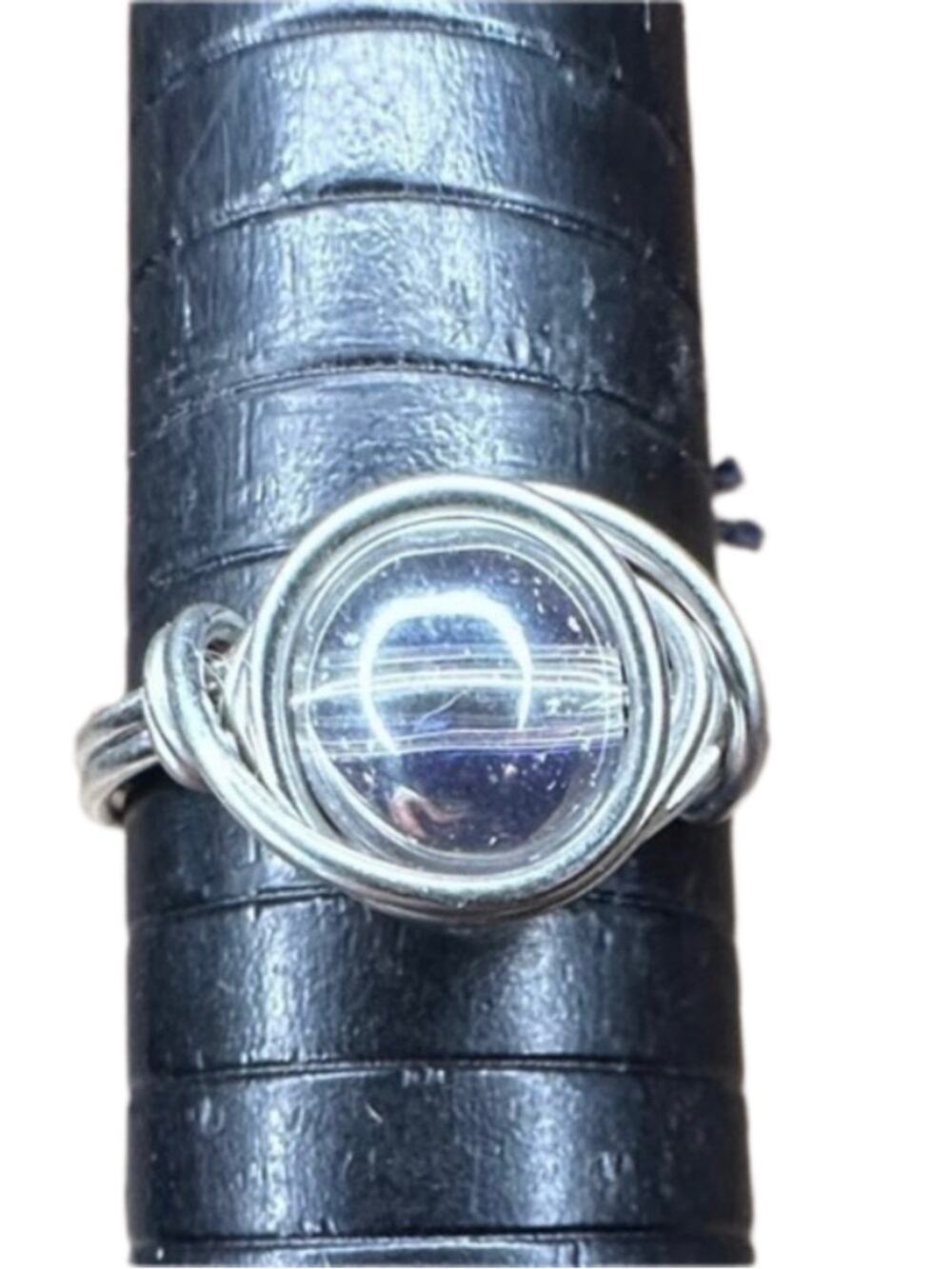 Ring Handmade clear Glass bead handmade wire wrap